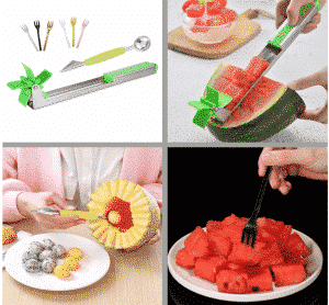 Stainless Steel One Step Cutter Watermelon Cubes Slicer & Mellon Baller Scoop